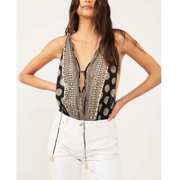 Free People Soul Of The Sun Bodysuit Black Combo Size XS - Picture 1 of 9